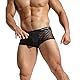 Juflam Herren Sexy Fishnet Durchsichtig Unterwäsche Mesh Stripe Boxer Briefs Transparente Badehose (Large, 4 mischen)