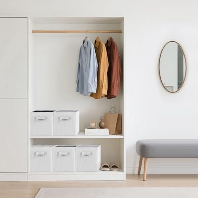 Cube Storage Boxes 10.5x10.5x11 Foldable Fabric with Handles Collapsible for Home Office Nursery Organiser - Clothes Basket Containers, White, 8 PCS