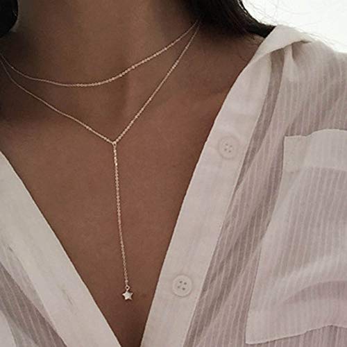 Jovono Multilayered Choker Necklaces Star Pendant Necklace Chain Jewelry for Women and Girls (Gold)