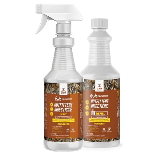 Zone Realtree Outfitters Permethrin Insecticide Spray and Refill Bundle - 32oz Spray and 32oz Refill Controls Ticks Mosquitoes Chiggers on Clothing Boots and Gear
