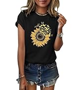 ORANDESIGNE Women Graphic Short Sleeve Tees Floral Print Casual T Shirts Cotton Crewneck Summer S...