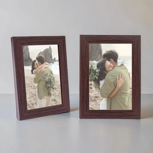 Image of GOLDEN PEACOCK Set of 2 4x6 Inch Photo Frames - Elegant Textured Brown & Gold Finish | Decorative Tabletop & Wall Hanging Picture Frames for Home Decor, Office & Gifting