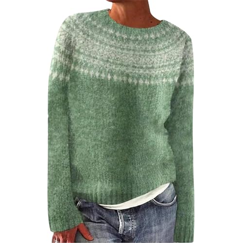 Funny Ugly Sweaters for Women,Fairisle Sweater Ladies Vintage Ethnic Jumpers Colorful Long Sleeve Crewneck Knitted Argyle Jacquard Pullover Tops Winter Warm Cozy Sweaters Festival Holiday Clothes
