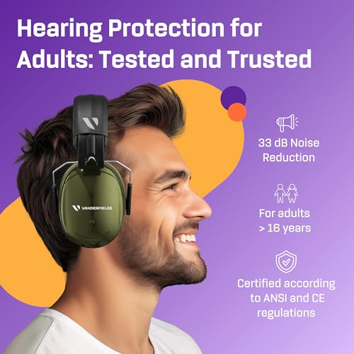 Vanderfields Hearing Protection Ear Muffs for Noise Reduction, 33dB Certified, Noise Cancelling Safety Ear Protection for Shooting, Adult Headphones for Lawn Mowing, DIY, Construction, Woodworking - Image 3