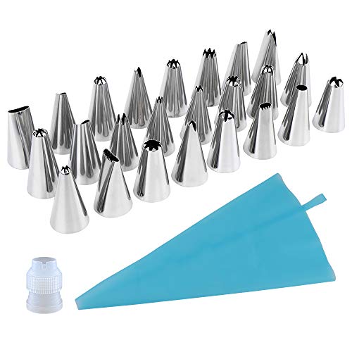 26 Pièces Douilles Pâtisserie, DIY Poche à Douille Accessoires de Décoration en Acier Inoxydable de Gâteaux pour Tarte, Biscuit, Pâtisserie, Bonbon, Gâteau, Cupcakes et Cookies Cover