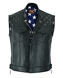 A&H Apparel Mens Top Grain Cow Hide Natural Mild USA Motorcycle Leather Vest With Conceal Carry (Large)