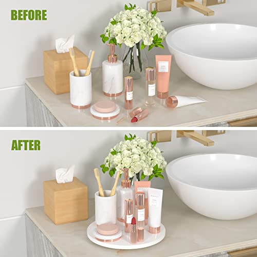 Lazy Susan Organizer For Bathroom - 9-Inch Bamboo Rotating Vanity Tray For Skincare Makeup Perfume Organizers And Storage, Lazy Susan Turntable For Cabinet Pantry Kitchen Bathroom Countertop, White #TOP4