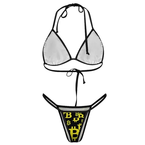 Womens 2PCS Spaghetti Strap Halter Bikini Set Bitcoin Sign Icons String Triangle Bottom Swimsuit4