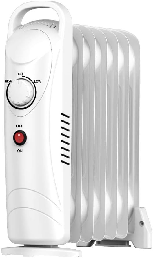 Oil Filled Radiator Heater - Mini Space Heater with Overheat Protection, Adjustable Thermostat, 700W Oil Heater, Electric Heater for Home & Office, Safety Shut-Off Quiet Portable Radiant Heater