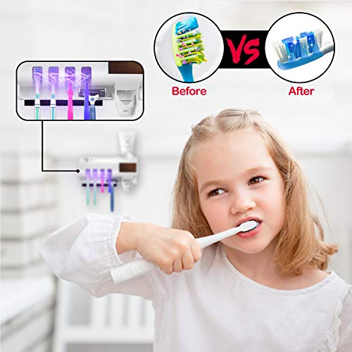 Taishan Toothbrush Sanitizer，Uv Toothbrush Holder For Electric/Regular Toothbrush, Bathroom Toothbrush Sanitizer With Wall Mount Sticker Plus Toothpaste Dispenser & 4 Toothbrush Slots #TOP2