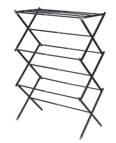 Image of JD FRESH 3-Tier Foldable Metal Clothes Drying Rack /Adjustable Wings for Indoor Outdoor Use and Dress Drying Stand /Easy to Move and Heavy Metal Laundry Organizer Stand (Black)