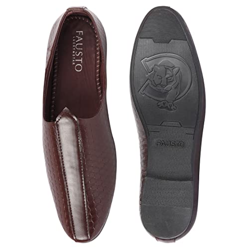 FAUSTO Basics Men Embossed Design Ethnic Slip On Juttis and Mojaris