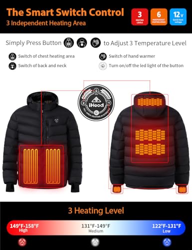 Men's Heated Jacket With 12V Battery Pack-Insulated Lightweight Hooded Hand-Heating Electric Heated Puffer Jacket3