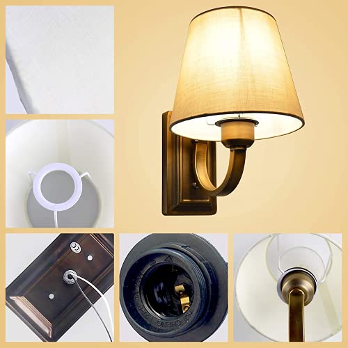Lysed Wall Sconce Vintage Style Wall Light Fixture, Classic Wall Lamp For Indoor, Bedroom, Antique Brass With Beige Fabric Shade #TOP3