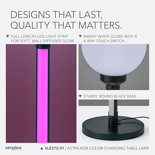 Adesso Smart Table Lamp with Integrated LED Lights, Modern Home Decor, RGB Color Changing Lamp with Bluetooth App for Living Room, Bedroom, or Desk, 18" Tall by Adesso - Used condition - Image 7