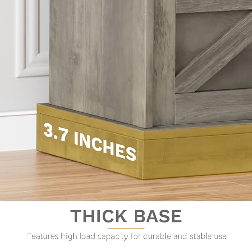 DWVO Farmhouse Buffet Cabinets, 47" Coffee Bar with Goblet Holder & Power Outlet, Sliding Barn Door Sideboard Cabinet for Kitchen & Living Room Storage (Rustic Grey Oak)