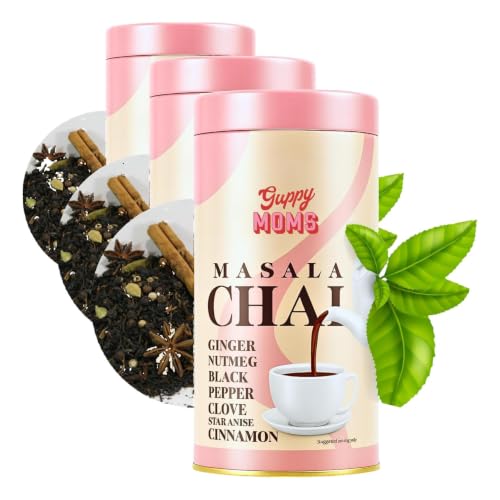 Image of Guppy Moms Masala Chai with Ginger, Pepper, Nutmeg, Aromatic Masala Granules Chai Patti | Premix Masala Flavor Black Tea - 200 gm (Pack of 3)