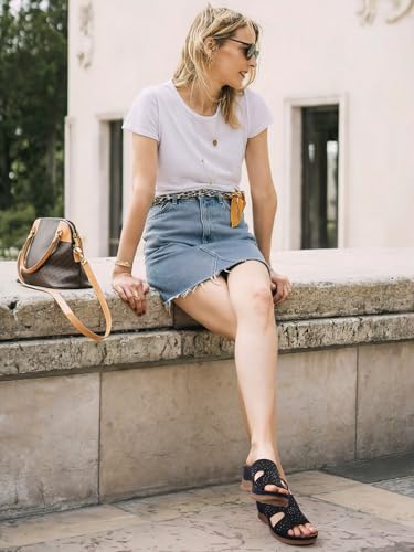 Image of TEMOFON Women Wedge Sandals Dressy: Comfortable Lightweight Summer Shoes | Low Wedge Heel - Fit Wide Feet - Comfy Stylish Slip on Sandals Size 5-11