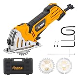 Hoteche 3-3/8-Inch Mini Circular Saw, 500W Compact Electric Circular Saw with 2pcs Blades for Wood, Tile & Soft Metal, Includes Dust Tube, and Parallel Guide