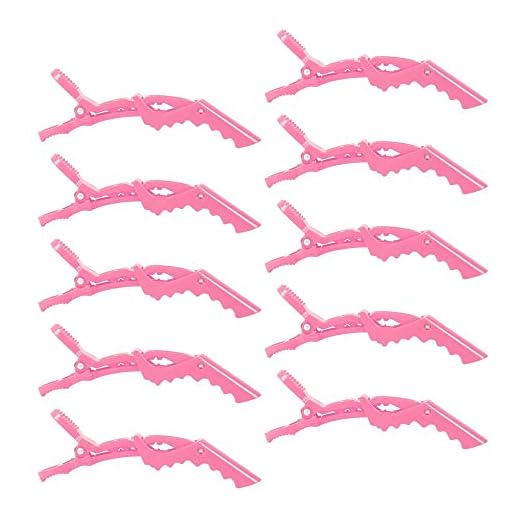 ZEVONDA 10Pcs Crocodile Clips Cheveux Barrettes - Clips Professionnels de Sectionnement de Poils de Crocodile Coiffure Pinces à Cheveux, Rose