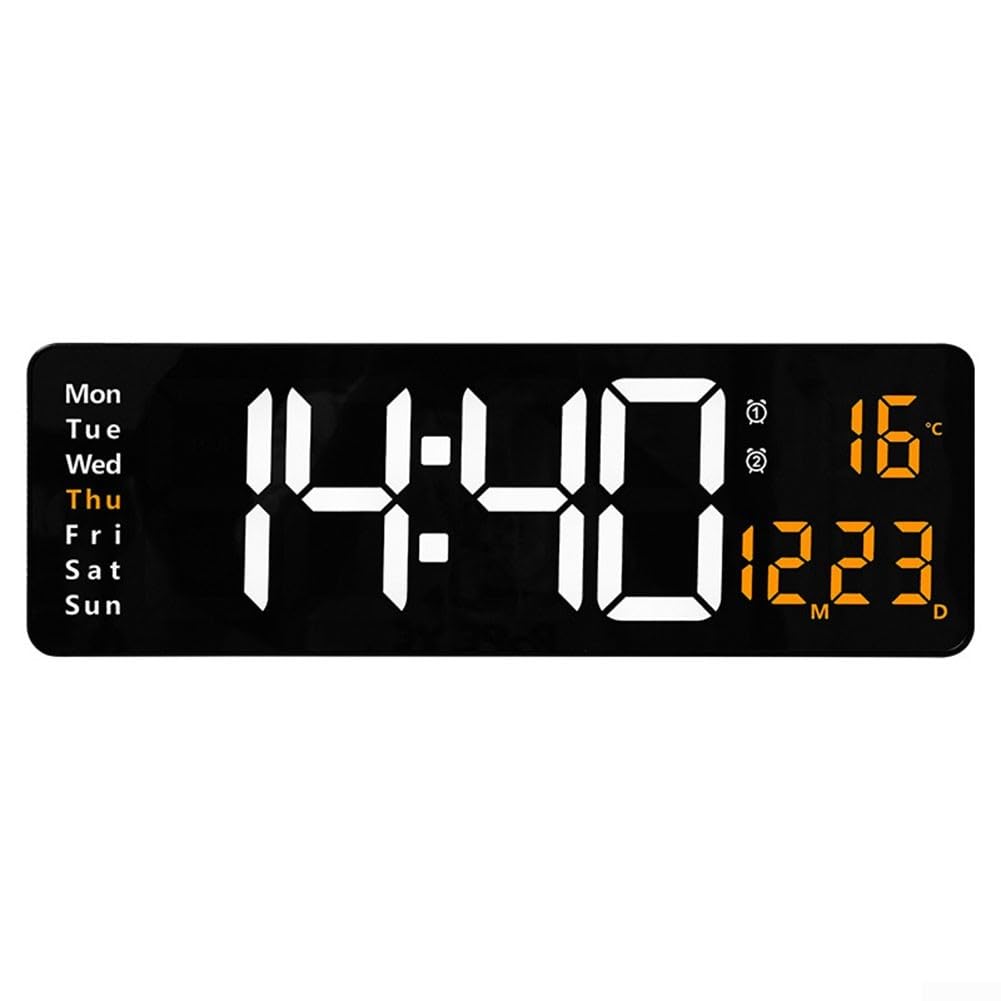 Grande sveglia digitale a LED da parete con calendario e visualizzazione della temperatura, luminosità regolabile a 10 livelli, telecomando, formato 12/24 ore, decorazione per interni per