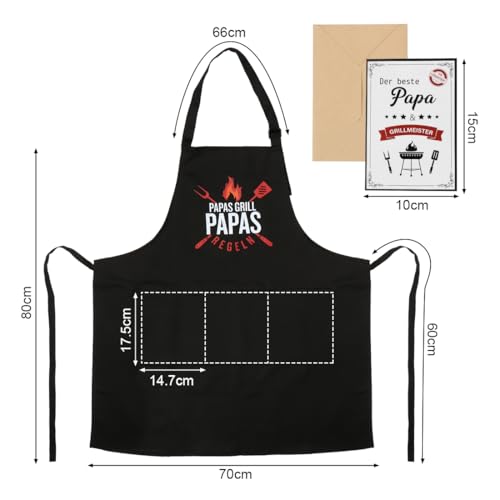 MorLuks Grillschürze Papa, Vatertagsgeschenk für Papa inkl Urkunde, Kochschürze Herren mit Taschen, Grill Schürze für Vatertag Geburtstag Weihnachten Geschenk
