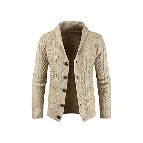 SUICRA Cardigan da Uomo Winter Men Clothes Knitted Single-Breasted off White Long Sleeve Cardigan Men Sweater Jacket Streetwear Jacquard Casual Coat (Size : XL)