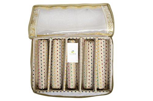 Image of HomeStrap 5 Rod Brocade Design Bangle Storage Box /Chudi Set Organizer (Golden|Pack of 1)