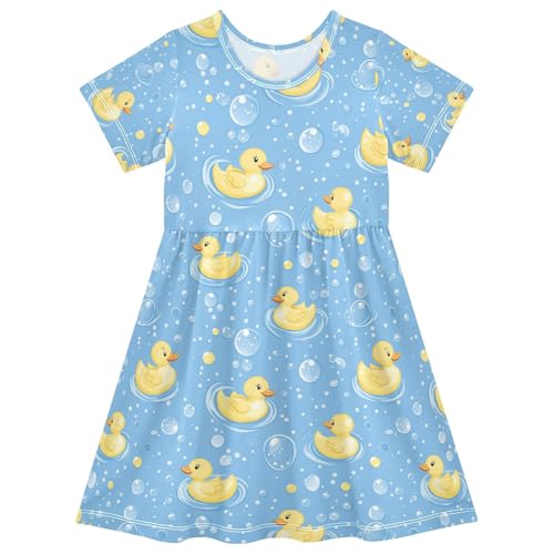 Yellow Rubber Duck Bubble Girls' Short Sleeve Dress Girl's Dress for Summer Quick-Dry Girls' Casual Dresses 2T