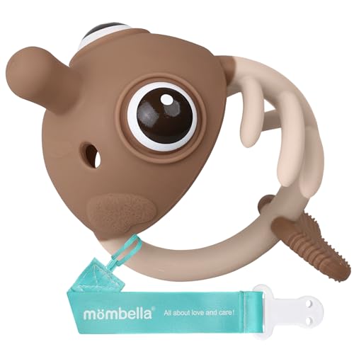 Image of Baby Teething Toys 3-6 Months with Pacifier Clip, Mombella Clownfish Teether for Babies 6-12 Months, Food Grade Silicone Infant Teething Relief Toy, Baby Shower Gifts for Newborn Boys Girls, Tanned