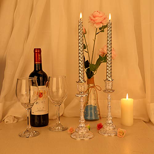 Ownmy Set Of 2 Taper Candle Holders Vintage Metal Pillar Candlestick Holders 7.4”, Elegant Brass Candle Stick Holders Decor Candelabra Set For Dining Table Centerpieces Wedding Home Decoration, Silver #TOP6