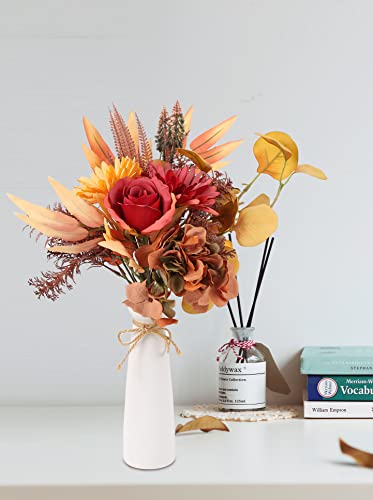 Insunsix Artificial Fake Flowers Bouquet Silk Flower Arrangements For Wedding Bouquets Decorations Faux Flowers Craft Floral Table Centerpieces For Kitchen Garden Home Party Décor (Autumn Red) #TOP2