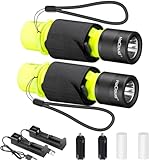 HECLOUD 2 Pack IPX8 Waterproof Diving Flashlight Rechargeable Scuba Dive Light with 3 Modes for Scuba Diving, Snorkeling, Fishing, Emergency for Divers, Outdoor Enthusiasts