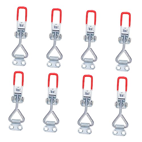 Mikikit 8 Pcs Box Adjustment Buckle Adjustable Toggle Pull Action Latch Hasp Clamp Toggle Hasp Pull Latch Clamp Heavy Duty Toggle Quick Release Pull down Jig Draw Latch Galvanized Iron Red