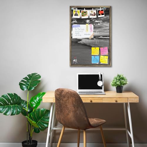 Image of ArtzFolio Sea, Air, & Land Monochrome Contrast | Bulletin Board Notice Pin Board | Vision Soft Board Combo with Thumb Push Pins & Sticky Notes | Antique Golden Frame | 12 x 18 inch (30 x 46 cms)