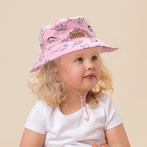 TOOTANN Custom Baby Bucket Hat, Personalized Leather Label Baby Fisherman Hat with Name, Wide Brim Beach Hat for Toddler4
