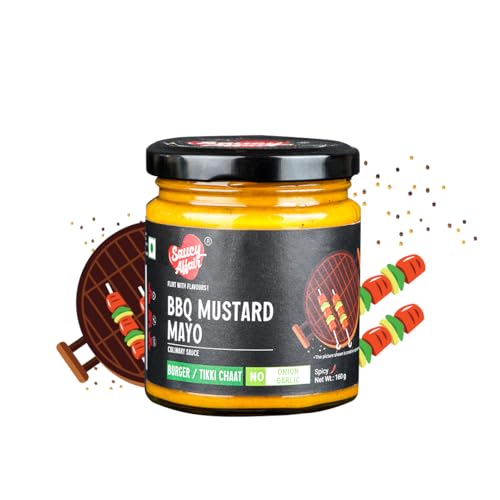 Saucy Affair NONG Barbeque Sauce | Tandoori Sauce | BBQ Sauce | Spicy Smoky Sauce for Chicken Grill & Paneer | BBQ Mustard Mayo | Ready-to-Eat | No Onion, No Garlic (NONG), 160 gram