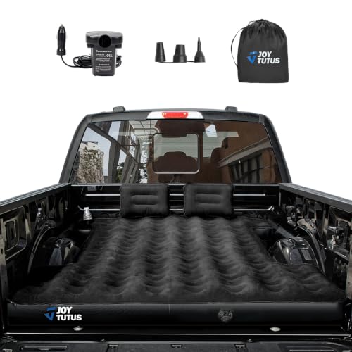 JOYTUTUS Truck Bed Air Mattress for 5.5-5.8Ft,Full Size Short Beds for Pickup Outdoor Camping,Truck Tent Accessories with Carry Bag & Cup Holder & Cavity Design,Black