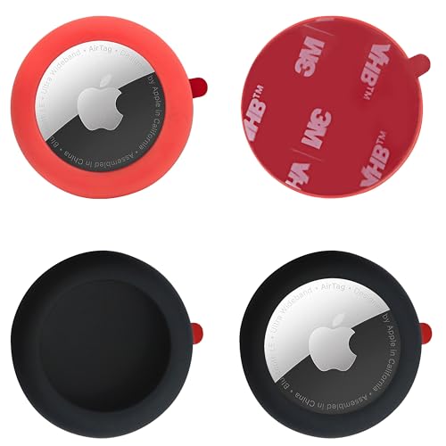 echinff Silicone Case with 3M Strong Adhesive Sticker, 4 Pack Protective Case for Apple Air Tags for Sticking On Tv Remote Headphones Luggage Laptop Camera Bike