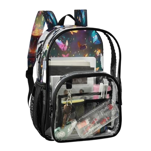 Glowing Butterfly Clear Backpack Heavy Duty See Through Transparent PVC BookBag for Kids Boy Girl School Work2