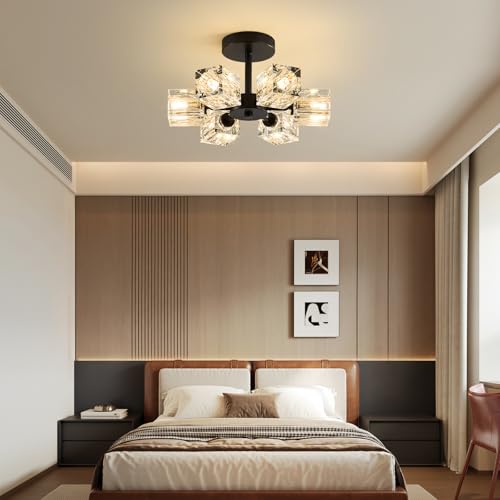 K9 Crystal Semi Flush Ceiling: Modern Black Sputnik Small Closet Chandelier by BlesULuk - Used condition - Image 8