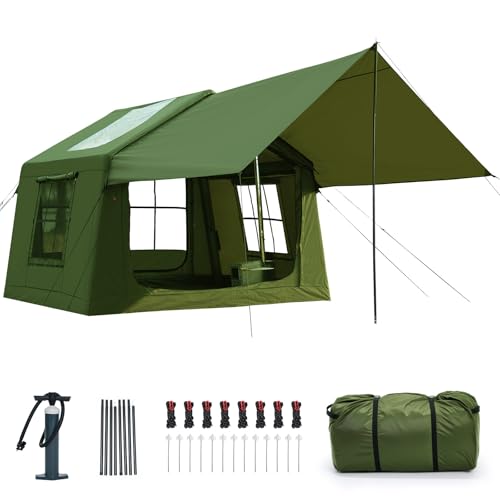 Image of Inflatable Tents for Camping, Large Blow Up Tent with Hand Pump, Easy Setup InflatableTent 4 Season Tent, Waterproof Oxford Air Glamping Tents for Camping Adult 4 /6 /8 Person