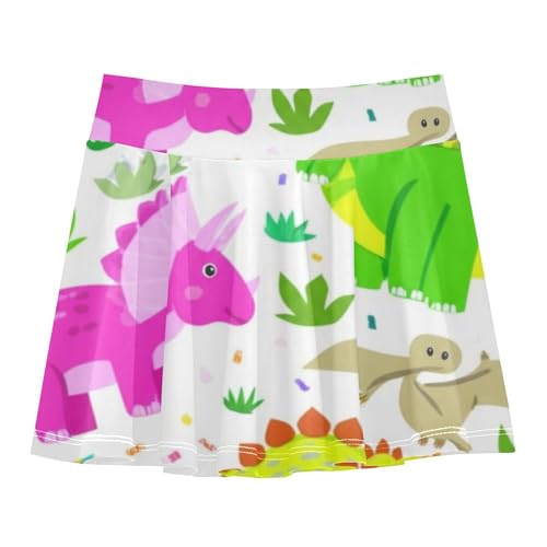 Joisal Tennis Skirts Kids Cute Colorful Dinosaurs White Girls' Shorts Athletic Skorts Dance Golf Girl Skort 4t
