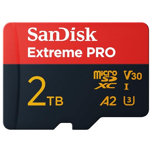 SanDisk Extreme PRO microSDXC UHS-I Speicherkarte 2TB + SD Adapter & RescuePRO Deluxe (Für Smartphones, Actionkameras oder Drohnen, Übertragung bis zu 250 MB/s, 5K, 4K UHD, A2, Class 10, U3, V30)