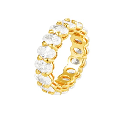 CAITLYNMINIMALIST Christy 18K Gold Eternity Oval Circle CZ Thick Chunky Diamond Band Ring for Women Jewelry Gift for Her