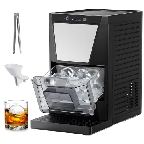 Fabricadora de esferas de hielo NYANS de 2 pulgadas para mostrador, 2 esferas de hielo en 60 minutos, fabricadora de hielo esférica con panel táctil y función de autolimpieza, embudo para agua y pinzas para hielo, ideal para whisky, bourbon y cócteles miniatura 1