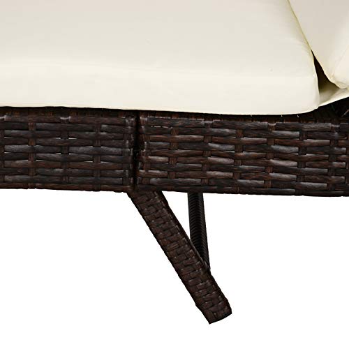Outsunny Patio Chaise Lounge, Pool Chair With 5 Position Adjustable Backrest & Cushion, Outdoor Pe Rattan Wicker Sun Tanning Seat, 28", Cream #TOP3