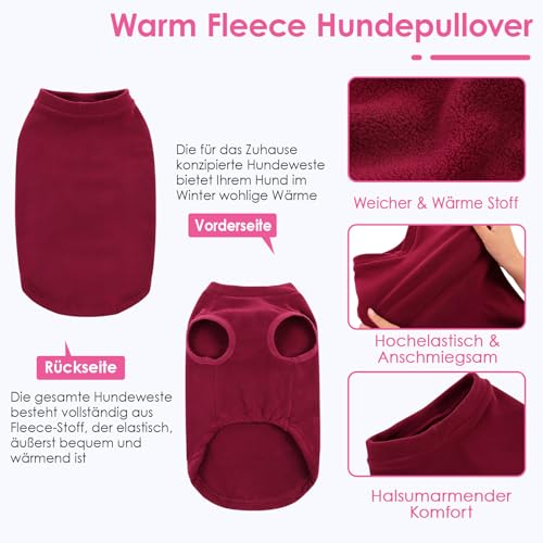 AOFITEE Hunde Pullover Fleece, Warmer Weihnachten Hundepullover Fleece Hundeweste, Weicher Hundepulli Elastischer Fleecepullover Winter Hundemantel Fleecepulli für Große Hunde, Rot XL
