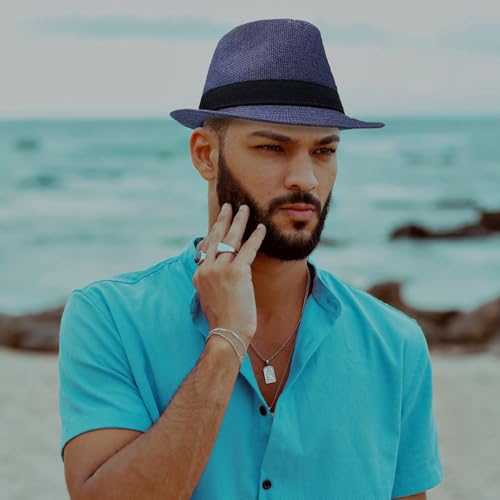 Image of 2 Pack Straw Fedora Hats for Men and Women, Short Brim Summer Beach hat, Trilby Panama Sun Hats.