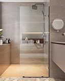 DeerValley 32'×78' Fixed Glass Shower Panel, 10mm Thick Shower Glass Panel, Frameless Tempered Glass Door, Bathroom Shower Screen with Hardware (Black)